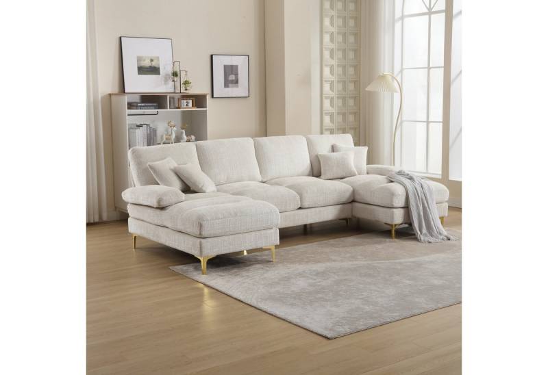 HAUSS SPOLE Ecksofa Schlafsofa mit dicktes Polstern, Metallbeine, Massivholzgestell, mit hochdichtem Schwamm, Massivholz,mit Kissen und Fußstütze, abriebfest, schmutzabweisend und leicht zu reinigen von HAUSS SPOLE
