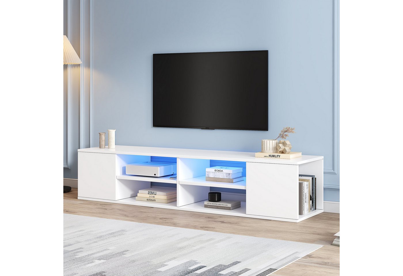 HAUSS SPLOE TV-Schrank 140 cm mit LED-Beleuchtung, stehend und hängend TV lowboard weiß von HAUSS SPLOE