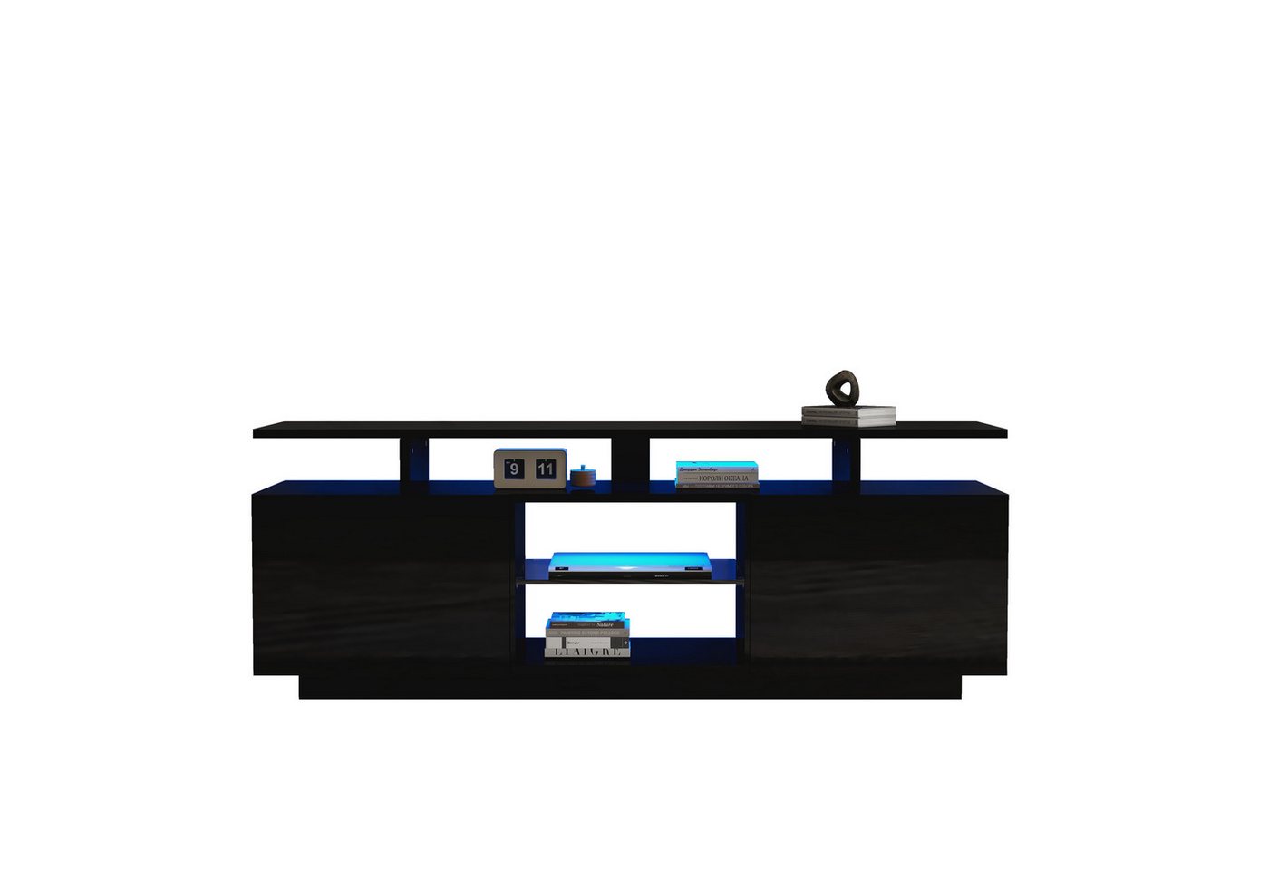 HAUSS SPOLE TV-Schrank 140cm TV-Schrank mit LED-Beleuchtung für 60-Zoll-Fernseher, Schwarz von HAUSS SPOLE
