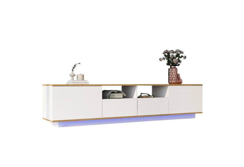 HAUSS SPOLE TV-Schrank 180 cm bis zu 80-Zoll Fernseher mit LED Lichter (TV-Schrank aus Holz, Fernsehtisch mit großem Stauraum) TV-Board, TV-Ständer, B:180cm von HAUSS SPOLE