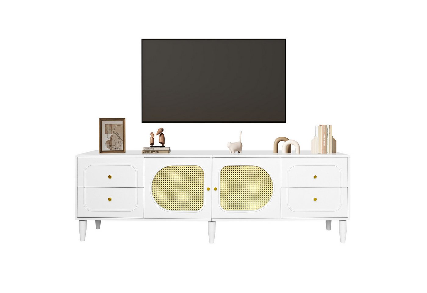 HAUSS SPOLE TV-Schrank 180x40x56.5 cm mit 4 Schubladen, 2 Türen für bis zu 80 Zoll Fernseher Höhenverstellbaren Beinen von HAUSS SPOLE