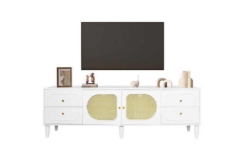 HAUSS SPOLE TV-Schrank 180x40x56.5 cm mit 4 Schubladen, 2 Türen für bis zu 80 Zoll Fernseher Höhenverstellbaren Beinen von HAUSS SPOLE