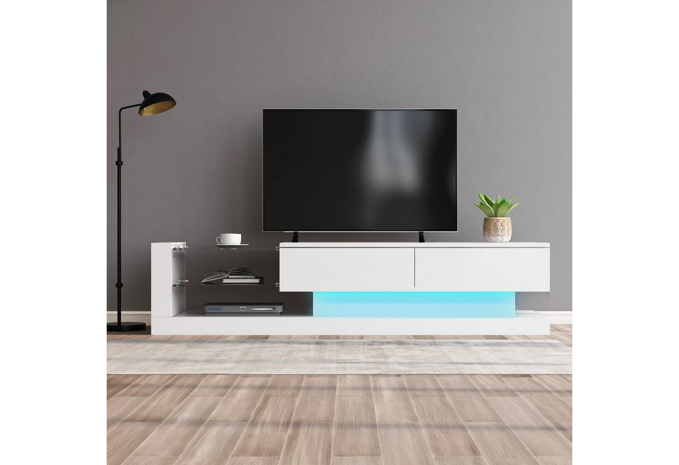 HAUSS SPLOE TV-Schrank TV-Lowboards TV Schrank Fernsehschrank TV-Tisch (mit 16-farbige LED - Licht für 60-Zoll-TV, Hochglanz, Stilvoll und Eleganz) von HAUSS SPLOE