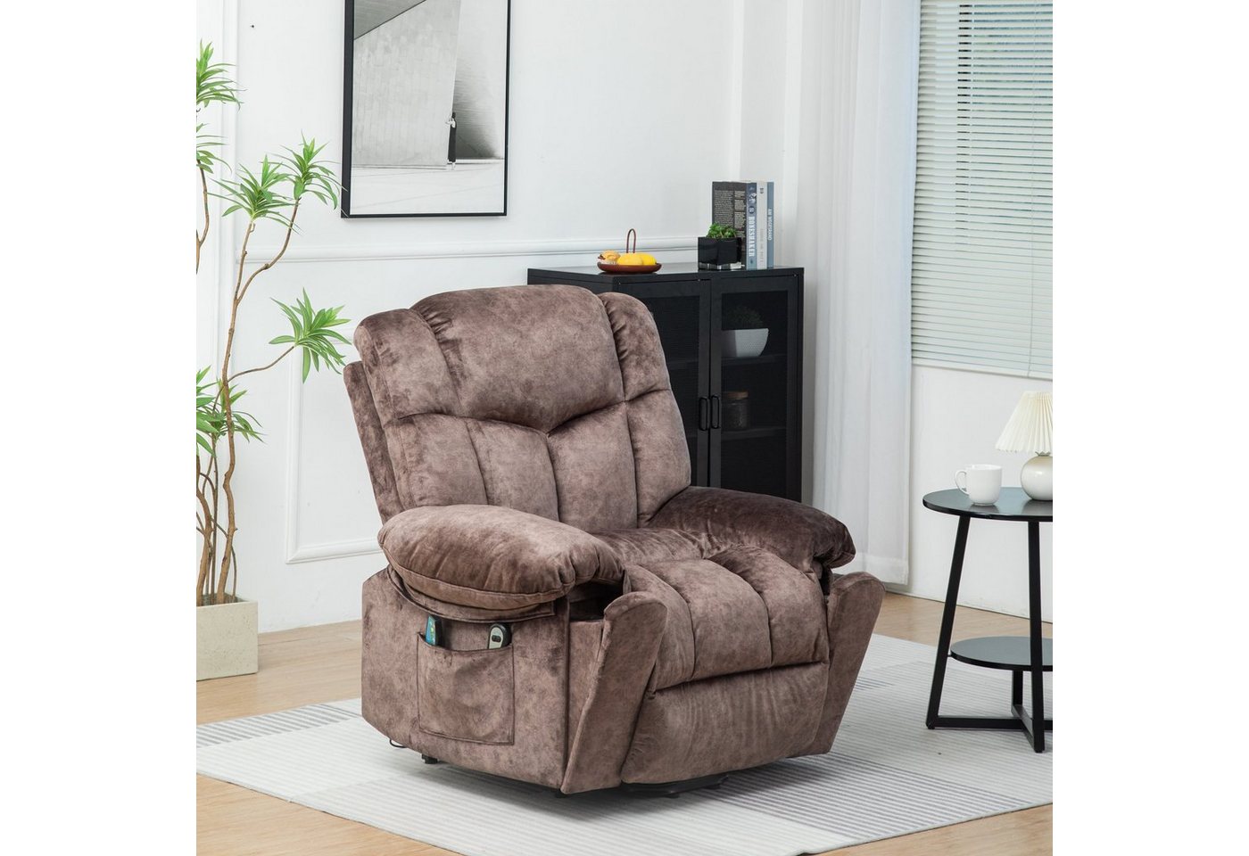 HAUSS SPLOE TV-Sessel Massagesessel Fernsehsessel Elektrischer Relaxsessel Einzelsessel (Elegantes Design mit Samtoberfläche und Aufbewahrungstaschen., liegen Einzelsessel Fernsehsessel Liegestuhl) von HAUSS SPLOE