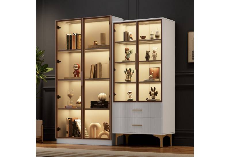 HAUSS SPOLE Vitrine Wohnzimmerset zwei weiße Glasvitrinen mit LED-Beleuchtung Vitrinen modernes Design von HAUSS SPOLE