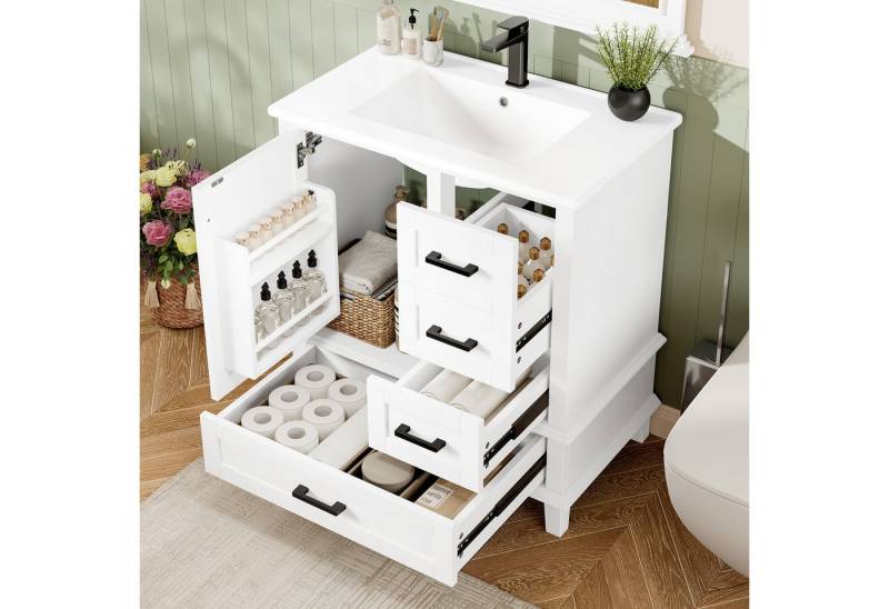 HAUSS SPOLE Badkommode mit 3 geräuschlose Schubladen,Badezimmerschrank mit Keramik Waschbeck (Bodenstehender Badezimmerschrank mit Waschbecken 76x46x83,5 cm,Integriertes Keramikbecken, 3 geräuschlose Schubladen & viel Stauraum für Badezimmer und Gäste-WC), mit Waschbecken HAUSS SPOLE Badkommode mit 3 geräuschlose Schubladen,Badezimmerschrank mit Keramik Waschbeck (Bodenstehender Badezimmerschrank mit Waschbecken 76x46x83,5 cm,Integriertes Keramikbecken, 3 geräuschlose Schubladen & viel Stauraum für Badezimmer und Gäste-WC), mit Waschbecken von HAUSS SPOLE