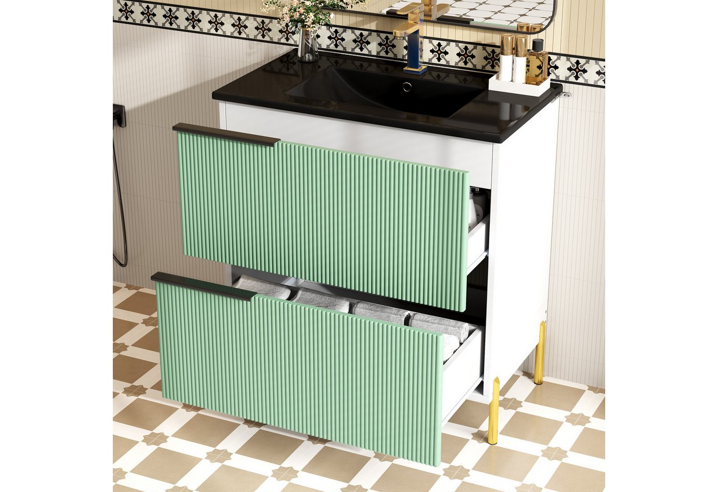 HAUSS SPOLE Badmöbel-Set Unterschrank mit Keramik Waschbecken Waschtisch mit Schubladen HAUSS SPOLE Badmöbel-Set Unterschrank mit Keramik Waschbecken Waschtisch mit Schubladen von HAUSS SPOLE