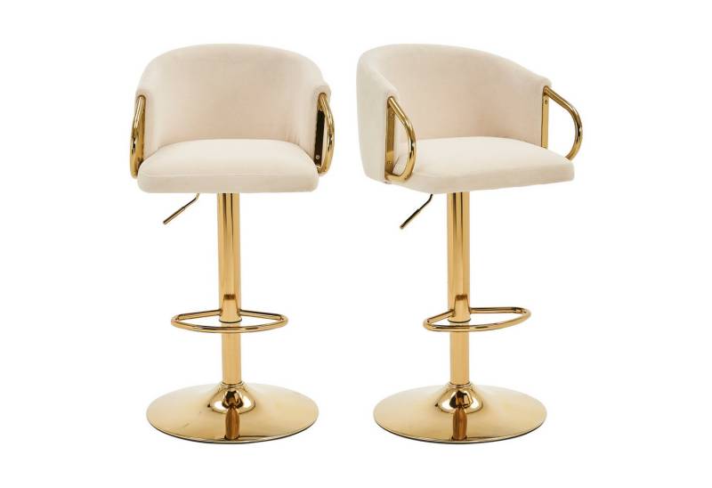 HAUSS SPOLE Barhocker 2er-Set höhenverstellbar aus Samt Barstuhl mit rundem Gestell Beige von HAUSS SPOLE