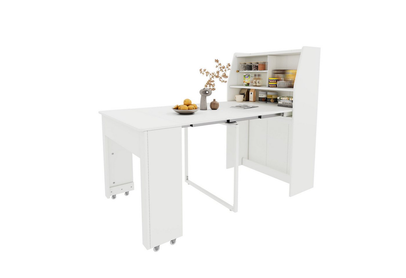 HAUSS SPOLE Bartisch 52/132.5x80x76cm, Ausziehbarer Esstisch mit Stauraum, Weiß, Platzsparender Multifunktions-Tisch mit Stauraum,L52/132.5*B80*H76cm HAUSS SPOLE Bartisch 52/132.5x80x76cm, Ausziehbarer Esstisch mit Stauraum, Weiß, Platzsparender Multifunktions-Tisch mit Stauraum,L52/132.5*B80*H76cm von HAUSS SPOLE
