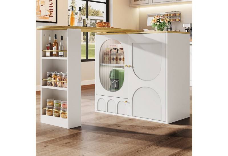 HAUSS SPOLE Bartisch Um 360° drehbarer Bartisch mit drei Türen mit Türregalen, weiß (360° drehbarer Bartisch mit Stauraum – Kaffeebarmöbel & Esstheke – Flexibler Stehtisch für Küche, Wohnzimmer & Büro – 3 Türen, herausnehmbares Regal, elegantes Design), mit Stauraum von HAUSS SPOLE