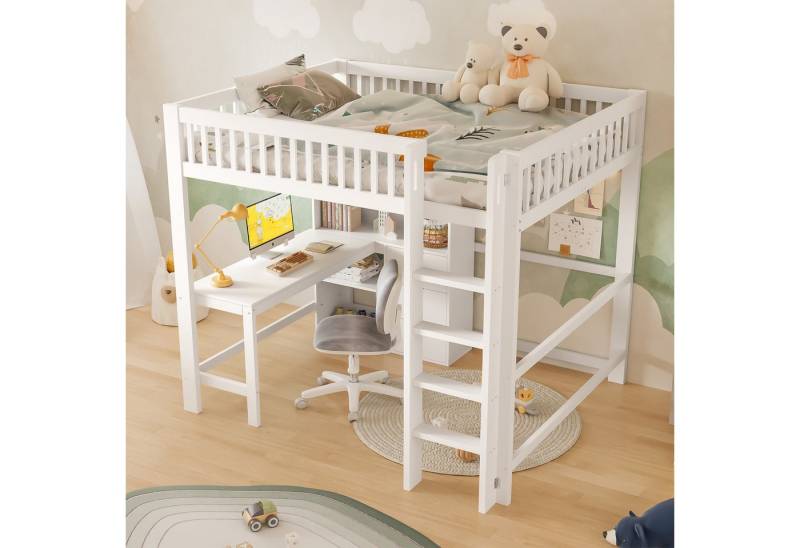 HAUSS SPOLE Bettgestell 140x200 mit Schreibtisch,Jugendbett Stauraumbett mit Geländer®al (mit Schreibtisch, mehreren Ablagefächern und Schubladen, mit Sicherheitsgitter für sicheren Schlaf, 140x200cm), ohne Matratze von HAUSS SPOLE