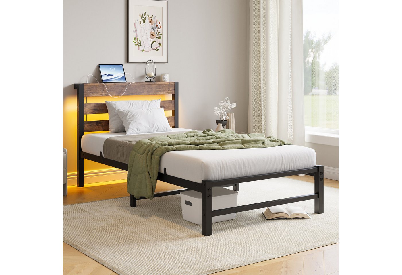 HAUSS SPOLE Bettgestell 90x200cm Metallbett mit LED Beleuchtung Jugendbett ohne matratze HAUSS SPOLE Bettgestell 90x200cm Metallbett mit LED Beleuchtung Jugendbett ohne matratze von HAUSS SPOLE