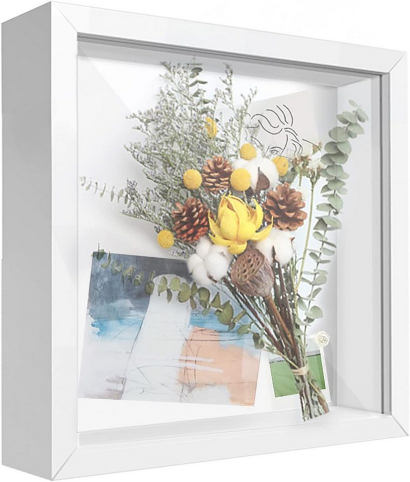 HAUSS SPOLE Bilderrahmen 3D Bilderrahmen aus Holz, für Objekte, Blumen, Erinnerungsstücke, (zum Befüllen Innenmaße 25.3*25.3*3 cm, 1 St), Spardose Personalisiert Tief 3D Objekte Rahmen MDF-Holz mit Plexiglas, Objekte Blumen Hochzeit Taufen Reisen Geburtstag Geldgeschenk Hochzeit von HAUSS SPOLE