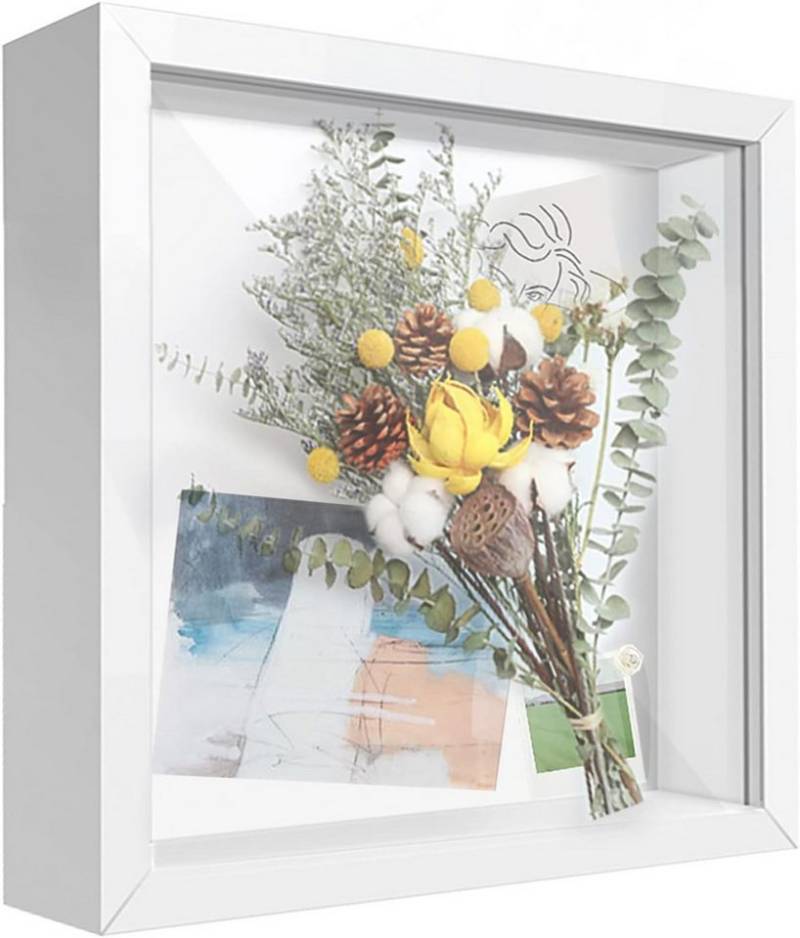 HAUSS SPOLE Bilderrahmen 3D Bilderrahmen aus Holz, für Objekte, Blumen, Erinnerungsstücke, (zum Befüllen Innenmaße 25.3*25.3*3 cm, 1 St), Spardose Personalisiert Tief 3D Objekte Rahmen MDF-Holz mit Plexiglas, Objekte Blumen Hochzeit Taufen Reisen Geburtstag Geldgeschenk Hochzeit von HAUSS SPOLE