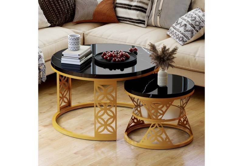 HAUSS SPOLE Couchtisch 2-teiliges Beistelltisch-Set aus MDF und stabilem Metallrahmen (Satztisch Wohnzimmertisch, 2-St., für verschiedene Wohnstile), Ausgehöhltes Design von HAUSS SPOLE