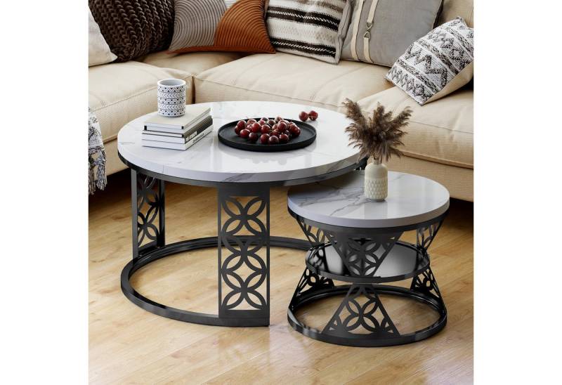 HAUSS SPOLE Couchtisch 2-teiliges Beistelltisch-Set aus MDF und stabilem Metallrahmen (Satztisch Wohnzimmertisch, 2-St., für verschiedene Wohnstile), Ausgehöhltes Design von HAUSS SPOLE