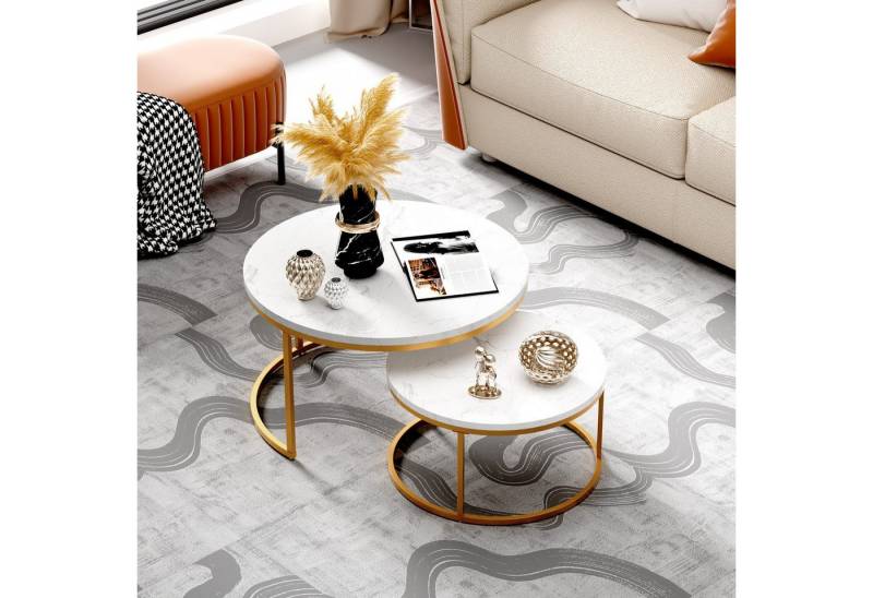HAUSS SPOLE Couchtisch 2er-Satztisch Beistelltisch stapelbarer Sofatisch mit Stabiler Rahmen (elegantem Design, 2-St., Stabiler Eisenrahmen & leicht zu reinigende MDF-Tischplatte), Ideal für Wohnzimmer & Büro, Platzsparendes stapelbares Design von HAUSS SPOLE