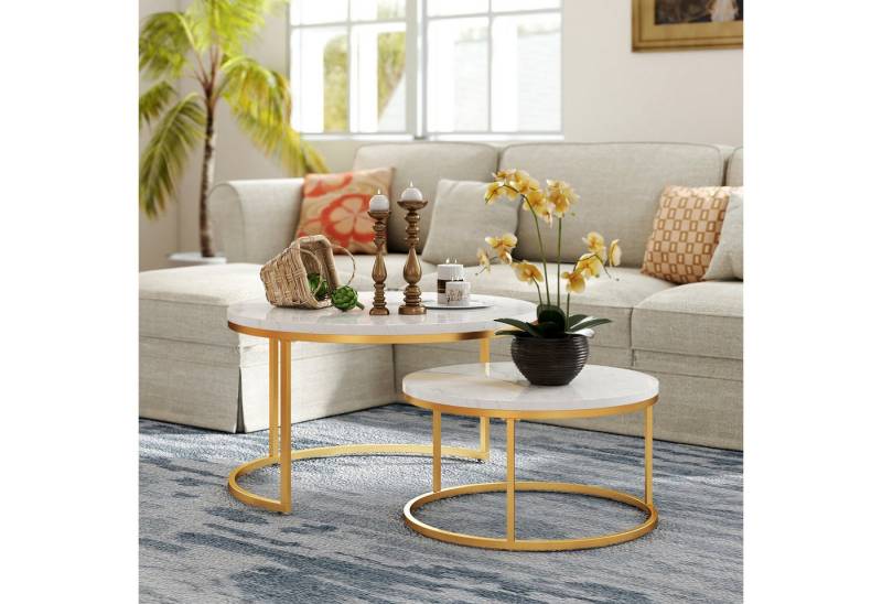 HAUSS SPOLE Couchtisch 2er-Satztisch Beistelltisch stapelbarer Sofatisch mit Stabiler Rahmen (elegantem Design, 2-St., Stabiler Eisenrahmen & leicht zu reinigende MDF-Tischplatte), Ideal für Wohnzimmer & Büro, Platzsparendes stapelbares Design von HAUSS SPOLE
