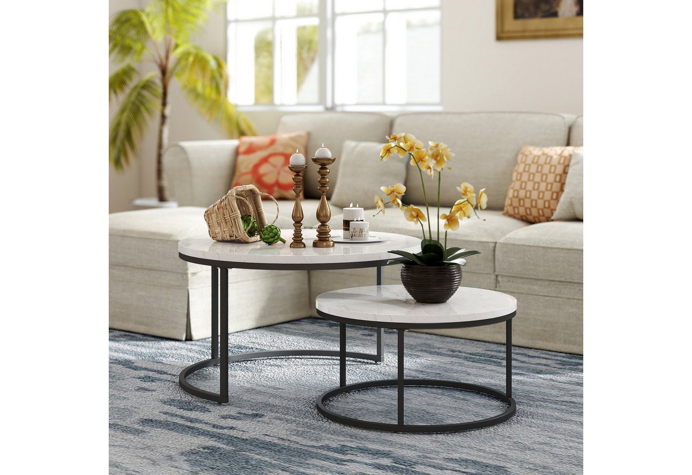 HAUSS SPOLE Couchtisch 2er-Satztisch Beistelltisch stapelbarer Sofatisch mit Stabiler Rahmen (elegantem Design, 2-St., Stabiler Eisenrahmen & leicht zu reinigende MDF-Tischplatte), Ideal für Wohnzimmer & Büro, Platzsparendes stapelbares Design von HAUSS SPOLE