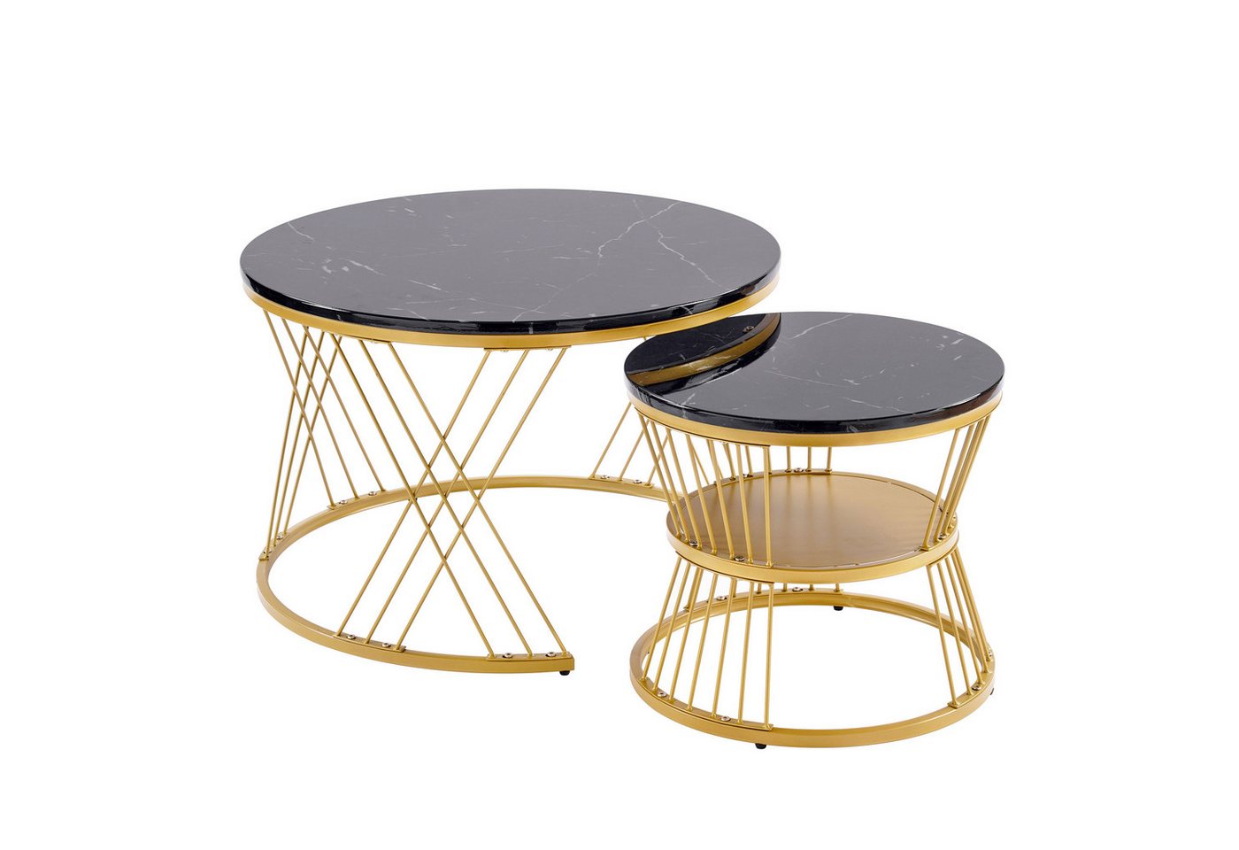 HAUSS SPOLE Couchtisch 2er Set Hochglanz Runde Endtische mit Goldene Farbe Frame, Schwarz HAUSS SPOLE Couchtisch 2er Set Hochglanz Runde Endtische mit Goldene Farbe Frame, Schwarz von HAUSS SPOLE