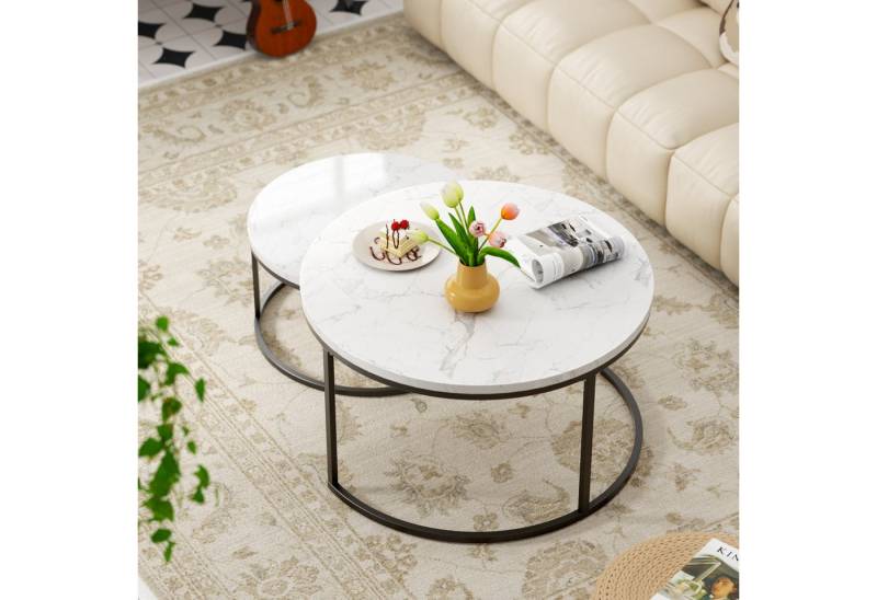 HAUSS SPOLE Couchtisch 2er Set Satztisch Beistelltisch MDF-Tischplatte, mit Metallrahmen (Stabiler Eisenrahmen & leicht zu reinigende MDF-Tischplatte), Ideal für Wohnzimmer & Büro, Platzsparendes stapelbares Design von HAUSS SPOLE