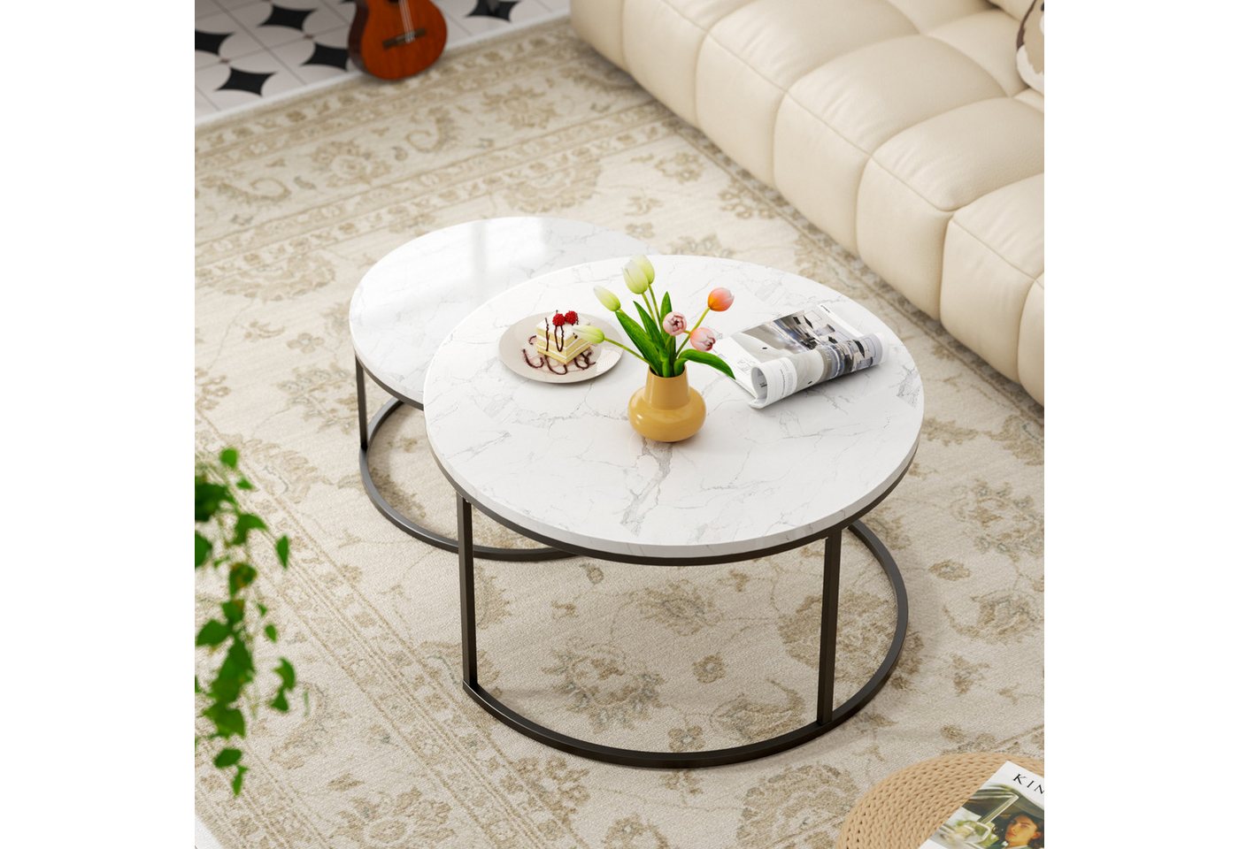 HAUSS SPOLE Couchtisch 2er Set Satztisch Beistelltisch MDF-Tischplatte, mit Metallrahmen (Stabiler Eisenrahmen & leicht zu reinigende MDF-Tischplatte, 2-St), Ideal für Wohnzimmer & Büro, Platzsparendes stapelbares Design von HAUSS SPOLE