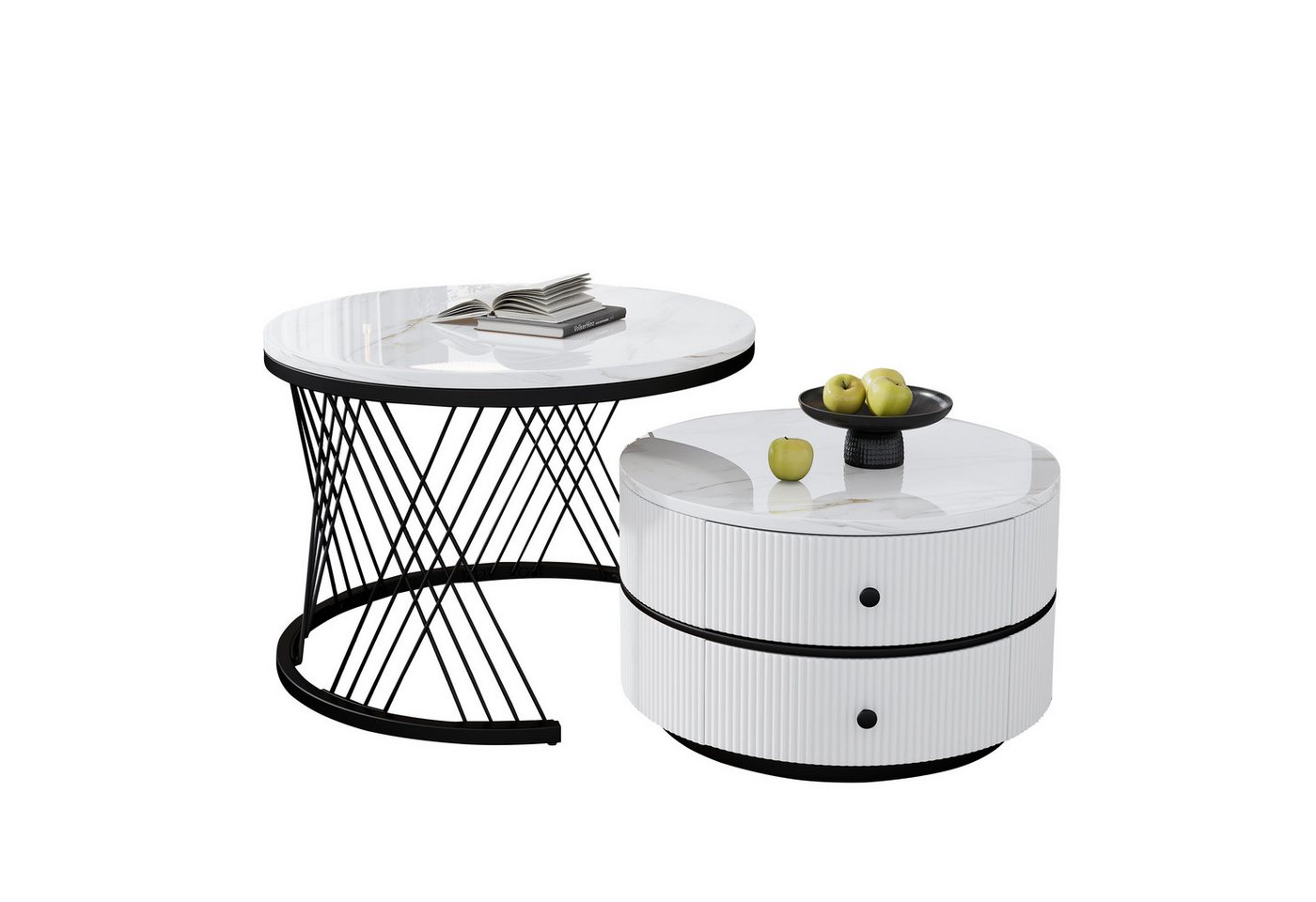 HAUSS SPOLE Couchtisch 2er Set in X-Form, Hochglanz runde Tische mit 2 Schubladen, schwarz (2-St) von HAUSS SPOLE