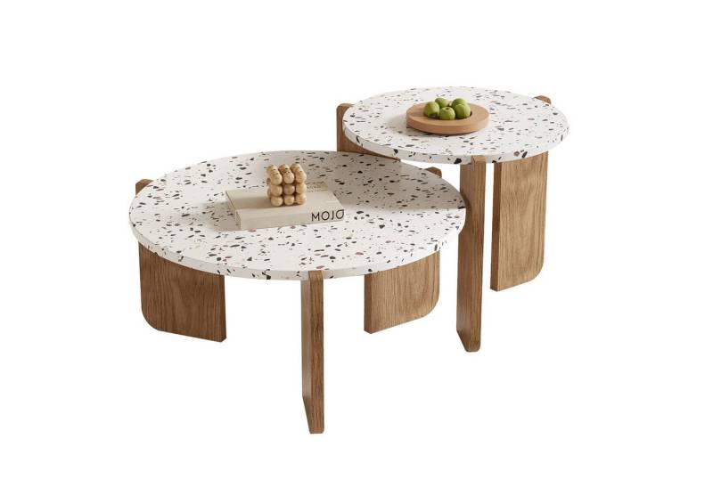 HAUSS SPOLE Couchtisch 2er-Set mit kunstvolle Muster für Wohnzimmer, Sofa weiß und natur (2-St), Moderner zusammensetzbarer Couchtisch-Set von HAUSS SPOLE