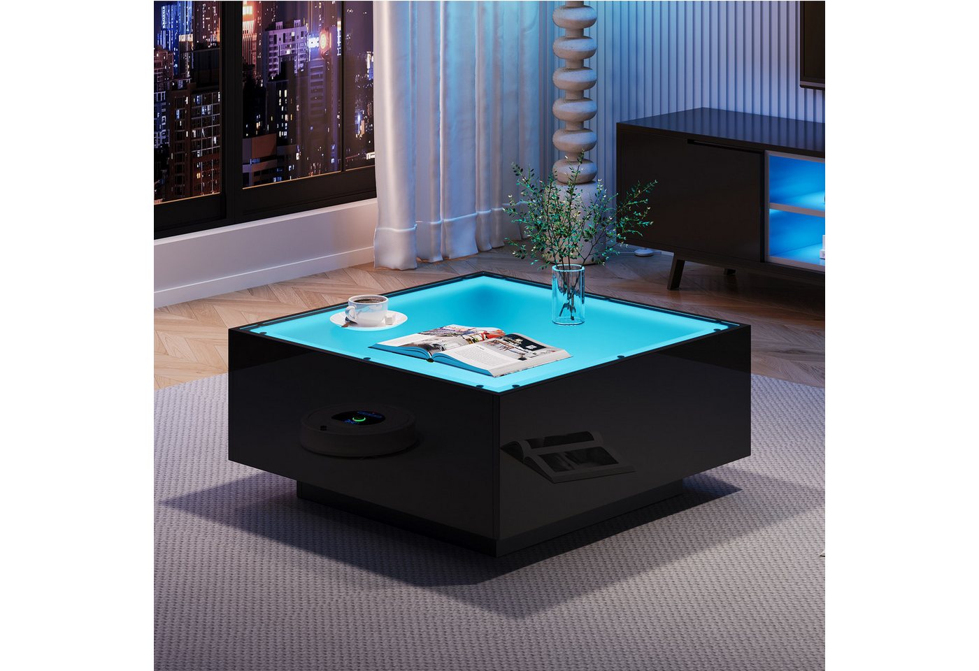 HAUSS SPOLE Couchtisch 70*70*36 cm mit Glastischplatte, Kaffeetisch mit LED-Leuchten, Schwarz HAUSS SPOLE Couchtisch 70*70*36 cm mit Glastischplatte, Kaffeetisch mit LED-Leuchten, Schwarz von HAUSS SPOLE