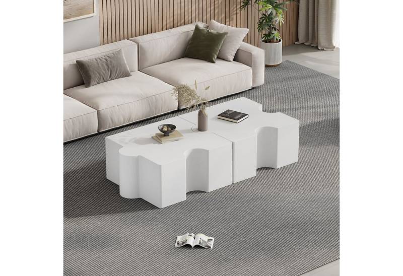 HAUSS SPOLE Couchtisch Couchtisch-Set in Puzzleform, 2-teiliges modulares Design, weiß (Satztisch, Wohnzimmertisch, Beistelltisch, 2-St., mit MDF-Polsterung), abstrakte Kunst für Ihren Wohnraum von HAUSS SPOLE