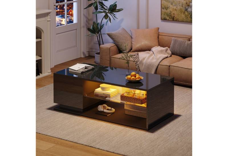 HAUSS SPOLE Couchtisch Hochglanz Couchtisch mit LED-Lichtleiste, Kaffeetisch mit Stauraum HAUSS SPOLE Couchtisch Hochglanz Couchtisch mit LED-Lichtleiste, Kaffeetisch mit Stauraum von HAUSS SPOLE