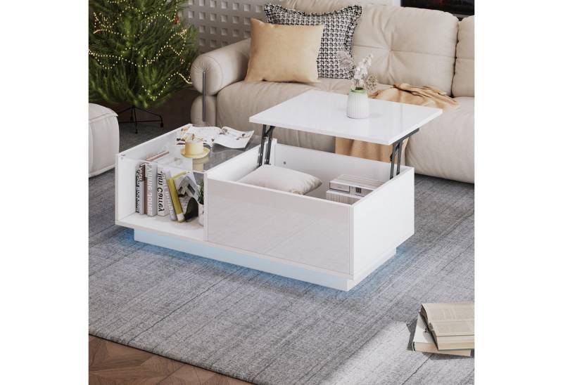 HAUSS SPOLE Couchtisch Hochglanz Kaffeetisch mit Verstecktem Stauraum und Ablage, LED-Licht (Hochglanz Satztisch, Wohnzimmertisch, 1-St., mit LED), mit Verstecktem Stauraum und Ablage von HAUSS SPOLE