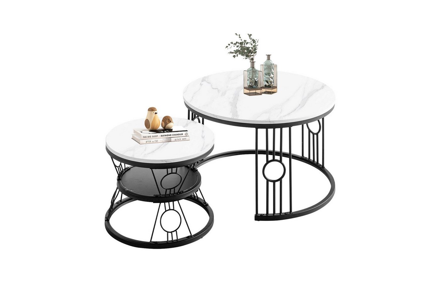 HAUSS SPOLE Couchtisch Kaffeetisch Sofatisch,stapelbarer Beistelltisch,mit Marmorierung (Solid und Dauerhaft Smart Einzigartigrd Design Safety Design, 2-St), Keine Lötstellenstruktur von HAUSS SPOLE