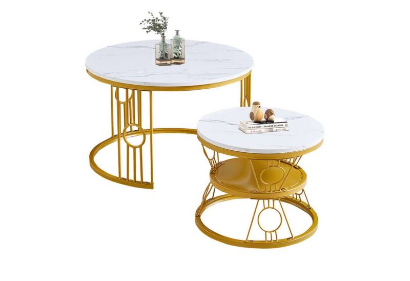 HAUSS SPOLE Couchtisch Kaffeetisch Sofatisch,stapelbarer Beistelltisch,mit Marmorierung (Solid und Dauerhaft Smart Einzigartigrd Design Safety Design, 2-St) von HAUSS SPOLE