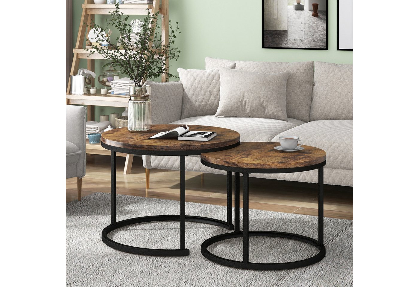 HAUSS SPOLE Couchtisch Runder Couchtisch 2er Set Satz Kaffeetisch Beistelltisch (2-St., 2 Stücke Groß und Klein) von HAUSS SPOLE