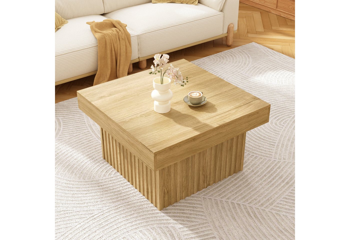 HAUSS SPOLE Couchtisch aus MDF+PB,Quadratischer Sofatisch Wohnzimmertisch in Holzfarbe (Satztisch, Beistelltisch, Sofatisch, 1-St., 79x79x46 cm), Spanplatte Tischplatte und MDF Basis von HAUSS SPOLE