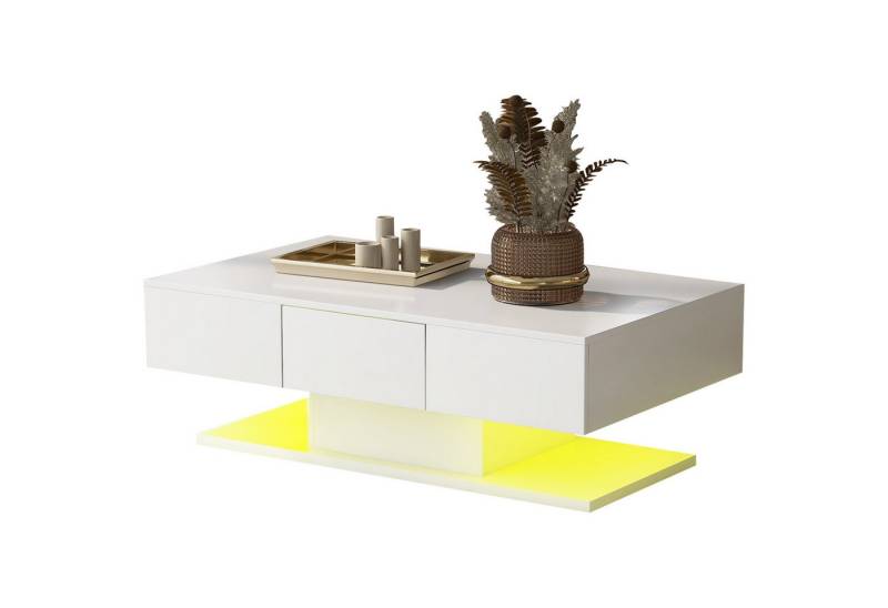 HAUSS SPOLE Couchtisch mit 2 Schubladen, LED-Belauchtung, hochglanzig für Wohnzimmer Weiß von HAUSS SPOLE