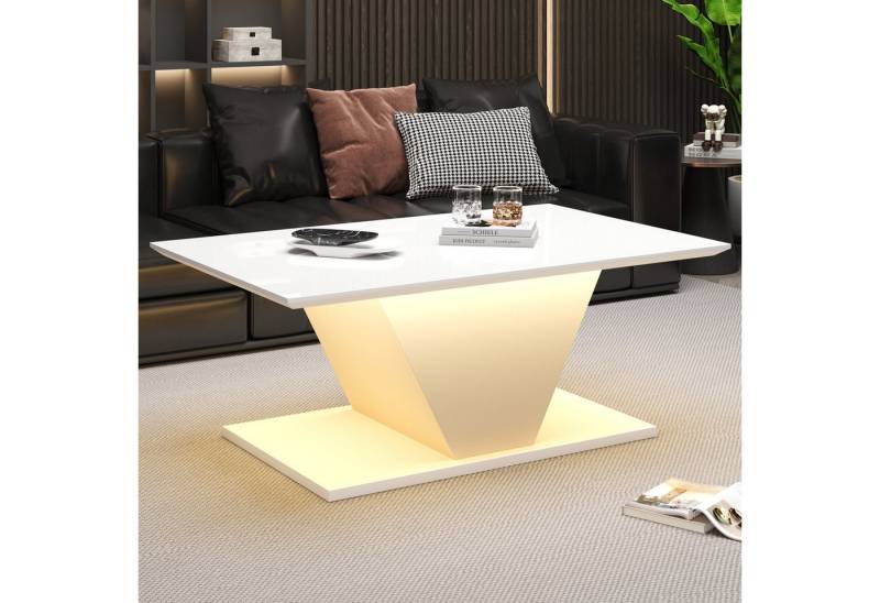 HAUSS SPOLE Couchtisch mit LED-Beleuchtung,Hochglanz-Sofatisch Wohnzimmertisch mit V-Beine (Wohnzimmertisch, Beistelltisch, 1-St., 100*50*46cm), hochglänzende Kaffeetish mit LED-Leuchten von HAUSS SPOLE