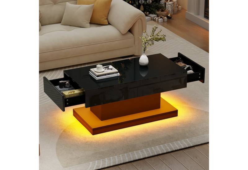 HAUSS SPOLE Couchtisch mit LED-Lichtleiste,Wohnzimmertisch Sofatisch Hochglanz mit Schubladen (Satztisch, Sofatisch, 1-St., 2 Schubladen, 100*50*45cm), mit LED-Lichtleiste von HAUSS SPOLE