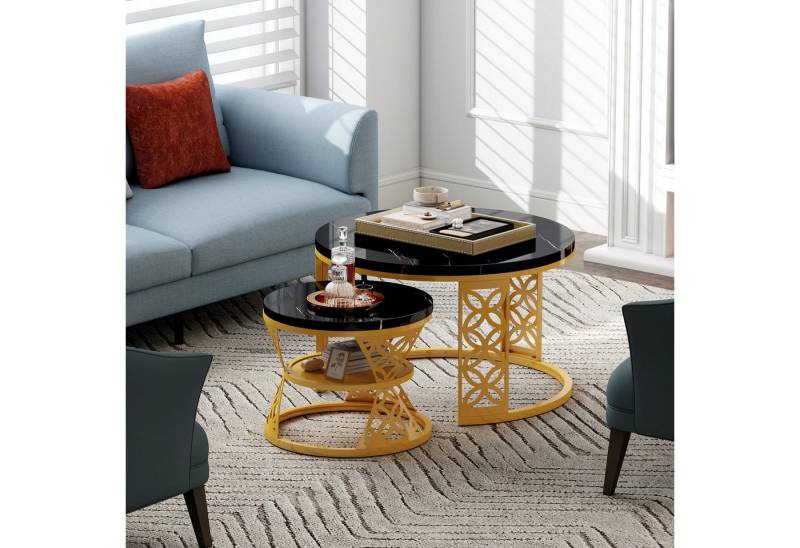 HAUSS SPOLE Couchtisch rund 2er-Satztisch Beistelltisch Sofatisch mit hitzebeständiger Platte (2-St) von HAUSS SPOLE