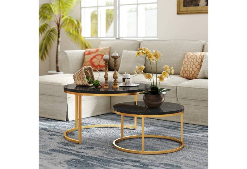 HAUSS SPOLE Couchtisch rund 2er-Satztisch Beistelltisch stapelbarer Sofatisch mit Bodenschutz (2-St) von HAUSS SPOLE