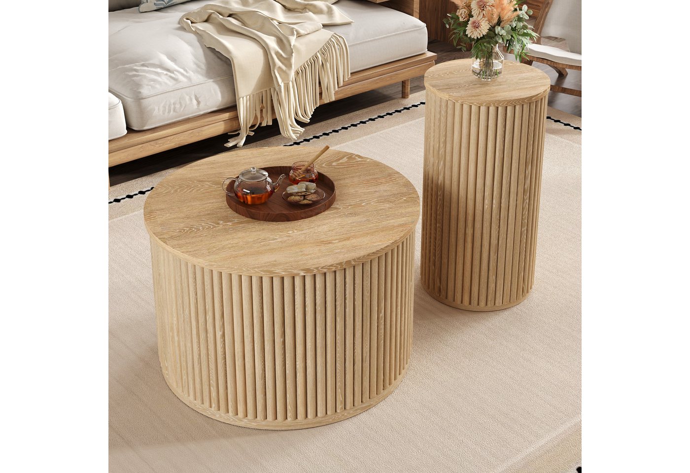 HAUSS SPOLE Couchtisch rund Wohnzimmertisch Multifunktionaler Sofatisch mit Naturholzlatten HAUSS SPOLE Couchtisch rund Wohnzimmertisch Multifunktionaler Sofatisch mit Naturholzlatten von HAUSS SPOLE