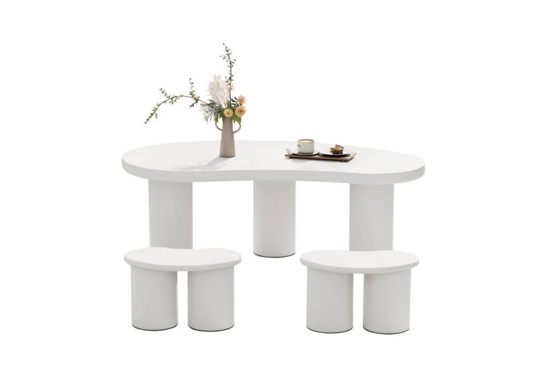 HAUSS SPOLE Couchtisch unregelmäßiges halbmondförmiges Couchtisch mit 2 kleinen Bänken Weiß (Wohnzimmertisch, 3-St., mit 2 kleinen Bänken), mit MDF-Tischplatte, PVC-Beine und Filzunterlage von HAUSS SPOLE