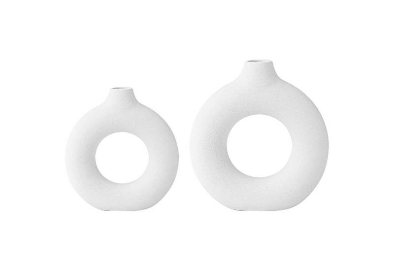 HAUSS SPOLE Dekovase Vase Blumenvase Blumentopf Donut-Form Gefäß (21.5x23 cm + 18x19 cm, 2 St., Keramikvasen modern Zimmer Decor Boho Deko Wohnungsdeko Tischdecko), für Dekoration von Wohnzimmer Schlafzimmer Esstisch Geschenk usw von HAUSS SPOLE