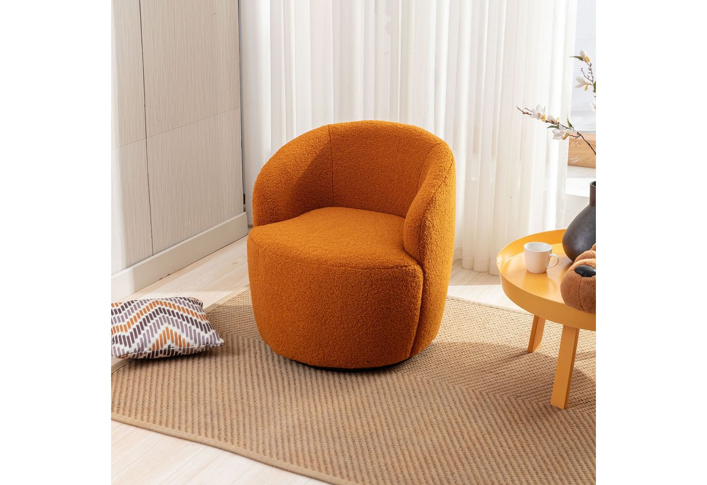 HAUSS SPOLE Drehsessel Polsterstuhl Relaxsessel mit schwarzem Pulverbeschichtungs-Metallring (360° drehbar Integrierte Lendenwirbelstütze, Teddysamtsessel Einzelsessel) von HAUSS SPOLE