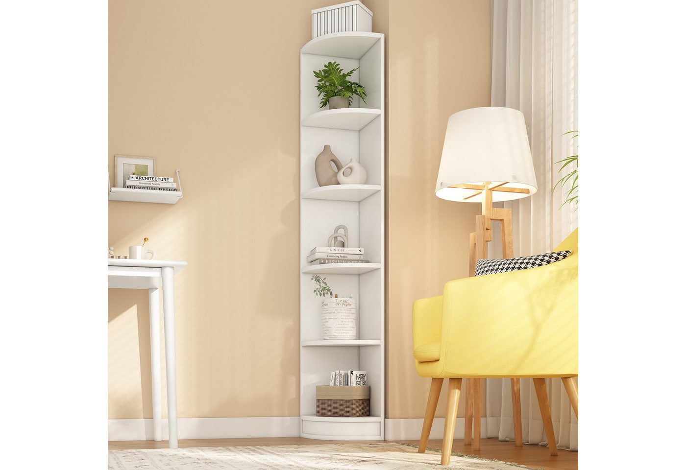 HAUSS SPOLE Eckschreibtisch weiß 180cm Hoch Hochschrank wohnzimmer,Eckbücherregal Beistellschrank (Weißes Eckbücherregal aus MDF, 5-stöckig, platzsparendes Design, starke Tragkraft., 42 x 30 x 180cm) HAUSS SPOLE Eckschreibtisch weiß 180cm Hoch Hochschrank wohnzimmer,Eckbücherregal Beistellschrank (Weißes Eckbücherregal aus MDF, 5-stöckig, platzsparendes Design, starke Tragkraft., 42 x 30 x 180cm) von HAUSS SPOLE