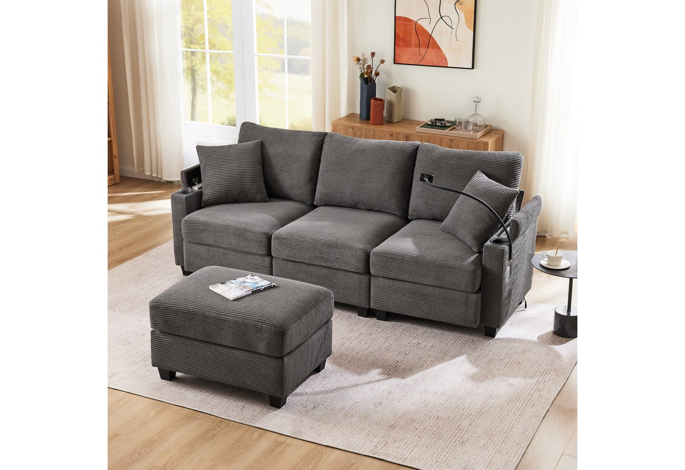 HAUSS SPOLE Ecksofa 3-Sitzer-Sofa L-förmiges Ecksofa mit Fußhocker&USB,Couch Polstermöbel HAUSS SPOLE Ecksofa 3-Sitzer-Sofa L-förmiges Ecksofa mit Fußhocker&USB,Couch Polstermöbel von HAUSS SPOLE