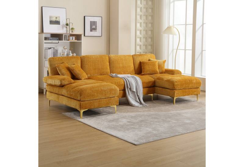 HAUSS SPOLE Ecksofa Schlafsofa Big Sofa mit dicktes Polstern & Kissen, Metallbeine, Gelb von HAUSS SPOLE