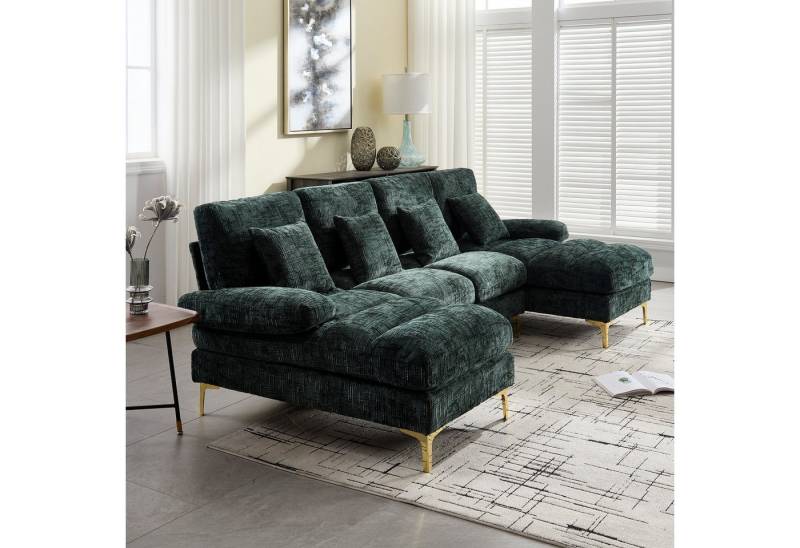 HAUSS SPOLE Ecksofa Schlafsofa Big Sofa mit dicktes Polstern & Kissen, Metallbeine, Grün von HAUSS SPOLE