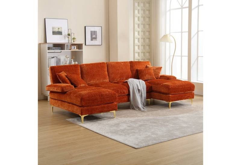 HAUSS SPOLE Ecksofa Schlafsofa Big Sofa mit dicktes Polstern & Kissen, Metallbeine, Orange von HAUSS SPOLE